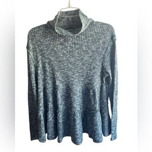 Anthropologie Eri + Ali Bronte Waffle Knit Mock Neck Tiered Babydoll Sweater Top